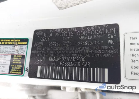 2014 Kia Cadenza Premium from USA, damaged, VIN KNALN4D77E5159330